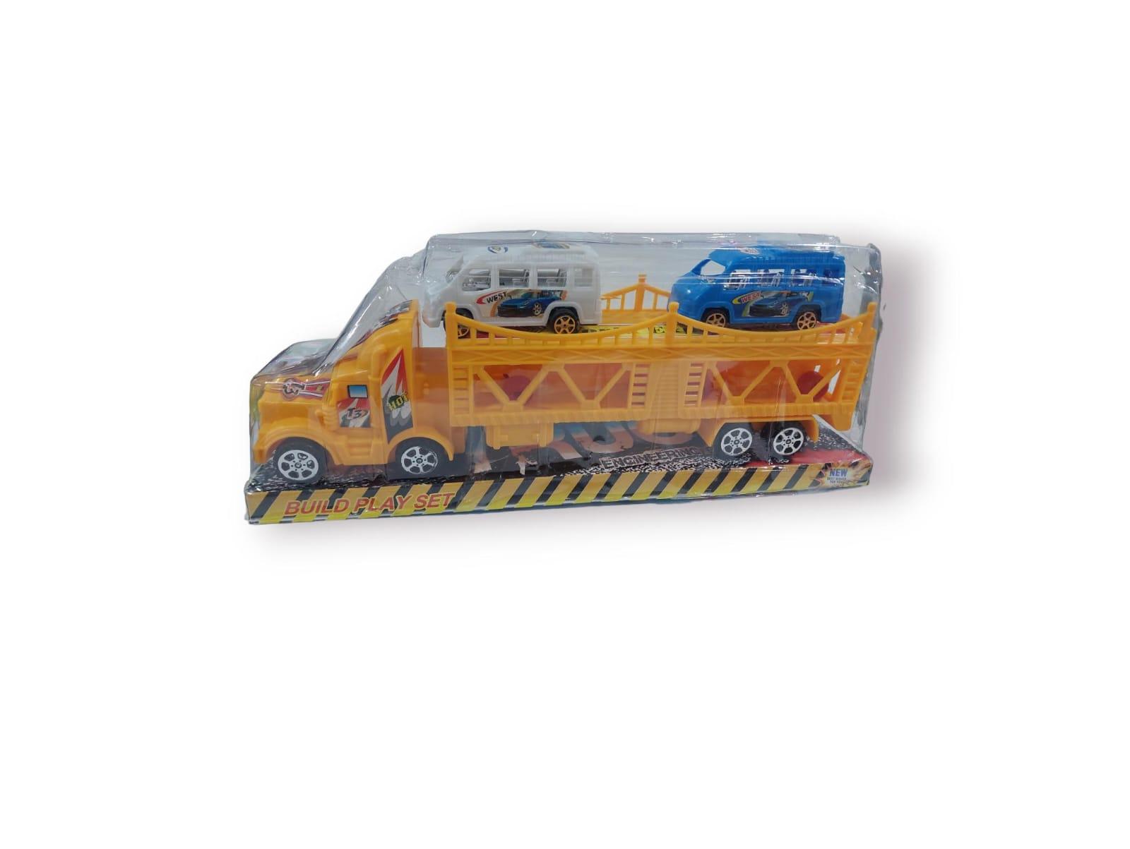 CAMION CON ACOPLADO Y 2 AUTOS EN BURBUJA 30CM
