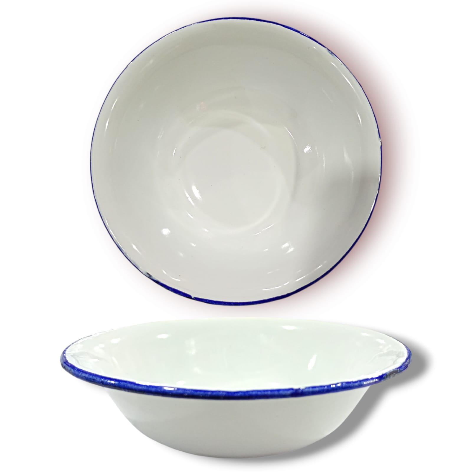 ENSALADERA/BOWL ENLOZADO COLOR BLANCO BORDE AZUL 18CM