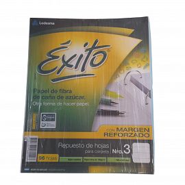 REPUESTO DE HOJAS N*3 CON MARGEN REFORZADO X 96 HOJAS RAYADAS EXITO