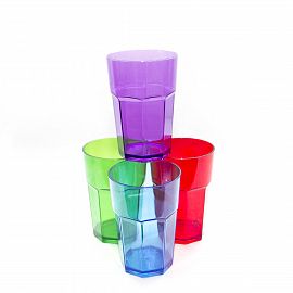 VASO ACRILICO FACETADO TRAGO LARGO COLORES 520CC