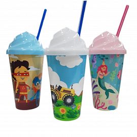 VASO PLASTICO INFANTIL CON TAPA Y SORBETE 400ML
