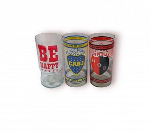 VASO VIDRIO ESTAMPADO MOTIVO FUTBOL ECONOMICO
